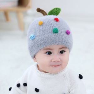 Caciula pentru copii, model fructe delicioase cu codita, tematica sweet baby, 0 – 6 luni, gri - Img 2