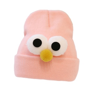 Caciula pentru copii, model minimalist accesorizat cu ochisori curiosi si nasuc nazdravan, tematica curious little baby, 0 – 1 ani, roz deschis