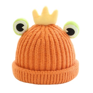 Caciula pentru copii, model moale cu ochisori de broscoi simpatic si coroana, tematica frog prince, 1 – 6 ani, portocalie