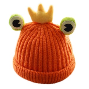Caciula pentru copii, model moale cu ochisori de broscoi simpatic si coroana, tematica frog prince, 1 – 6 ani, portocalie - Img 3