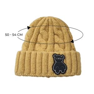 Caciula pentru copii, model moale si calduroasa, tematica happy bear world, 3 – 10 ani, galbena - Img 4
