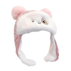 Caciula pentru copii, model pom pom cu urechiuse si prindere in doua moduri, tematica I wink back, 1 – 3 ani, roz