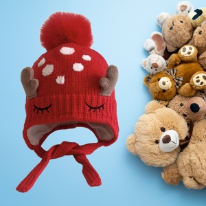 Caciula pentru copii, model pom pom cu urechiuse si prindere sub barbie, tematica micuta caprioara din poveste, 1 – 4 ani, rosie - Img 3