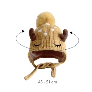 Caciula pentru copii, model pom pom cu urechiuse si prindere sub barbie, tematica micuta caprioara din poveste, 1 – 4 ani, galbena - Img 4
