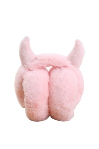 Casti de protectie urechi impotriva frigului si a vantului pentru femei, model calduros pliabil cu cornite, tematica Santa’s little devil, marime universala, roz deschis