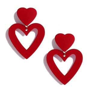 Cercei dama cu inimioare, model fashion elegant, tematica feel the love, rosii - Img 2