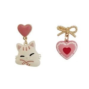 Cercei dama, model cu inimioara si pisicuta, tematica pink world, roz