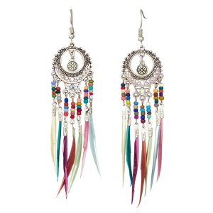 Cercei dama, model fashion traditional indian, tematica dream catcher, argintii