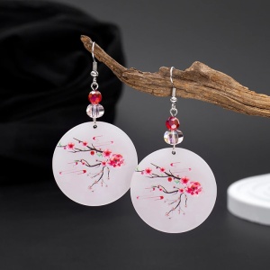 Cercei dama, model floral deosebit, pandantiv rotund, accesorii delicate, tematica asian flowers, albi - Img 2