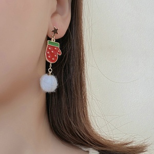 Cercei dama, tematica de Craciun, model special, lung, accesorizat cu manusa si caciulita, rosu - Img 2