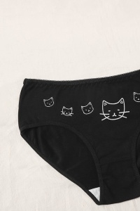 Chiloti dama, set 5 bucati, decupaj clasic, talie elastica, model cu pisicute jucause, tematica cat world, negru - Img 4