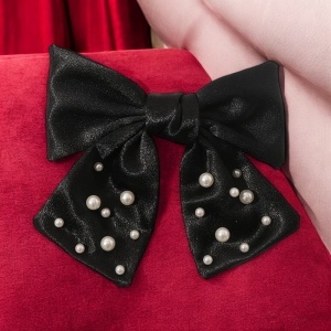 Clama de par, accesorizata cu funda satinata, model elegant cu margelute, tematica fancy lady, neagra - Img 2