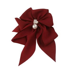 Clama de par, model elegant accesorizat cu funda supradimensionata si accesorii fashion, rosu inchis