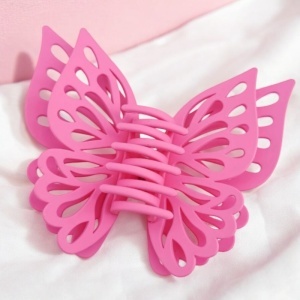 Cleste de par, prinde puternica, model voluminos fluture elegant, tematica I love butterfly, roz inchis - Img 2