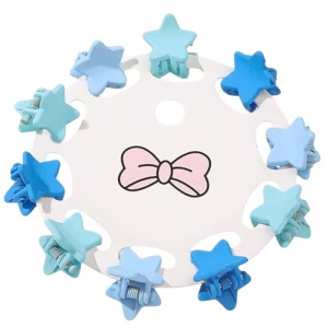 Clesti de par, set 10 bucati, model minimalist, prindere puternica, stelute magice, tematica happy star, albastru