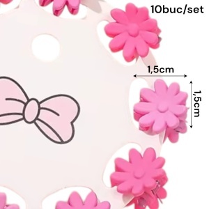 Clesti de par, set 10 bucati, model minimalist, prindere puternica, floricele delicate, M2, tematica happy life, roz inchis - Img 3