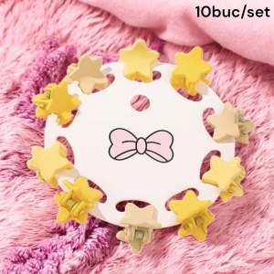 Clesti de par, set 10 bucati, model minimalist, prindere puternica, stelute magice, tematica happy star, galben - Img 2