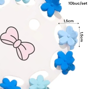 Clesti de par, set 10 bucati, model minimalist, prindere puternica, floricele, M1, tematica happy flower, albastru - Img 3
