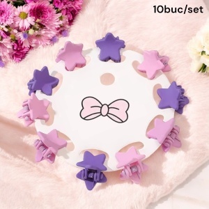 Clesti de par, set 10 bucati, model minimalist, prindere puternica, stelute magice, tematica happy star, mov - Img 2