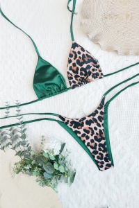 Costum de baie dama, 2 piese, model duo sexy, imprimeu animal print, sutien cupe triunghiulare si chilot reglabil, tematica wild summer verde - Img 3
