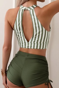 Costum de baie dama, 2 piese, model retro incitant, sutien cu taietura provocatoare la decolteu si pantaloni scurti reglabili pe parti, tematica sexy summer vibe verde - Img 2