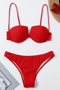 Costum de baie dama, 2 piese, model senzual, sutien cu decolteu in V si chilot decupaj clasic croi ingust, tematica red summer rosu - Img 3
