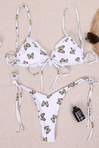Costum de baie dama, 2 piese, model sexy summer fantezie cu fluturasi alb cu galben - Img 2