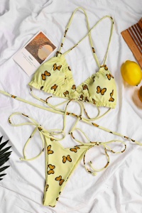 Costum de baie dama, 2 piese, model sexy summer fantezie cu fluturasi galben - Img 3