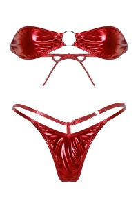 Costum de baie dama, 2 piese, model sexy summer metalic style, accesoriu rotund rosu - Img 3