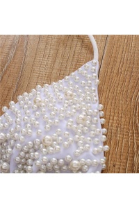 Costum de baie dama, 2 piese, model sexy white summer, tematica margele elegante alb - Img 4