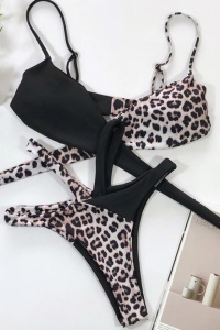 Costum de baie dama, 2 piese, slip clasic si sutien cu push-up, animal print RO - Img 3