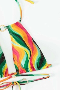 Costum de baie dama, 3 piese, model jungle colorat crossbody, cu fusta tip cover up multicolor - Img 4