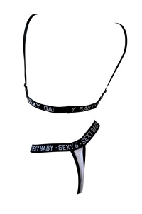 Costum de baie dama, alb, 2 piese, imprimeu sexy baby, slip tanga si sutien reglabil RO - Img 2