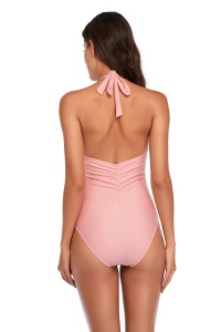 Costum de baie dama, o piesa, model chic summer, detalii care subtiaza si accentueaza talia roz - Img 2