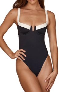 Costum de baie dama, o piesa, model elegant, tematica pretty summer negru