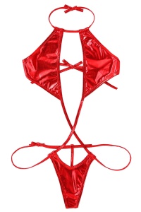 Costum de baie dama, o piesa, model sexy summer metalic style rosu - Img 4