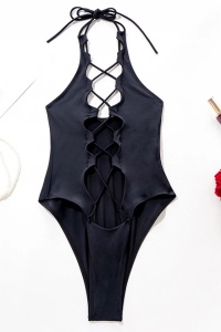 Costum de baie dama, o piesa, model super hot cu corset in partea din fata, spate gol, chiloti decupaj clasic, tematica sexy summer negru - Img 3