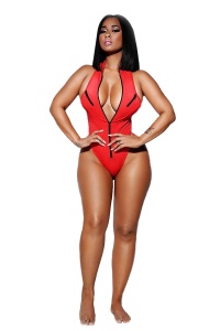 Costum de baie dama, rosu, inchidere cu fermoar, slip brazilian RO