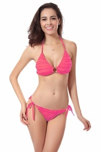 Costum de baie dama, roz, 2 piese, slip clasic si sutien reglabil RO