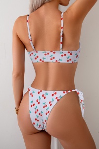 Costum de baie, set 2 piese, model deosebit, vesel, sutien tip bustiera si chilot decupaj clasic croi ingust, tematica summer dream alb - Img 2