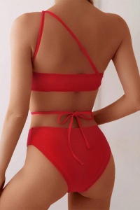 Costum de baie, set 2 piese, model incitant, sutien tip bustiera prindere crossbody si chilot decupaj clasic, tematica feeling hot rosu - Img 2