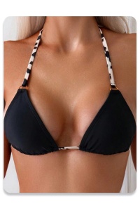 Costum de baie, set 2 piese, model sexy minimalist, sutien cupe triunghiulare si chilot decupaj clasic croi ingust, tematica beach queen negru - Img 4