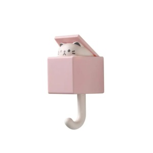 Cuier creativ autoadeziv, tematica regatul animalelor, model animale jucause, pisica, roz
