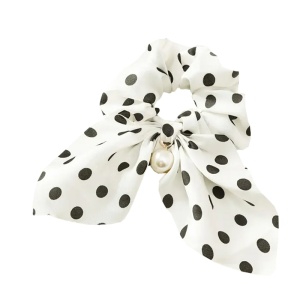 Elastic de par, model funda colorata si accesorizata, cu imprimeu buline, alb