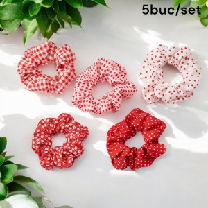 Elastic de par, set 5 bucati, model versatil, combinatii cute, imprimeu haios, tematica fashion lady, rosu - Img 3