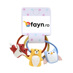 Elastic par pentru copii, set 3 bucati, model colorat, cu accesorii animalute din padure, maro