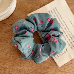 Elastic pentru par, verde cu imprimeu floral - Img 3