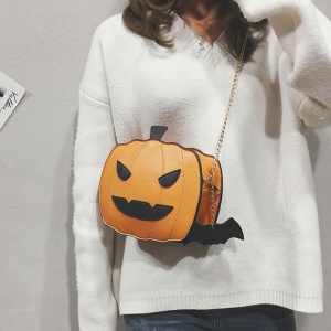 Geanta dama Halloween, bareta pentru umar, inchidere fermoar, un compartiment, piele ecologica, maro - Img 2