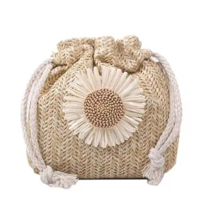 Geanta dama, tip saculet, model floral, crossbody, maro deschis