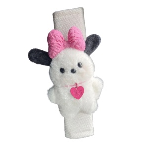Husa de protectie pentru centura de siguranta auto, pentru copii, model lumea animalelor, din material textil, prindere cu scai velcro, ursulet cu fular, roz